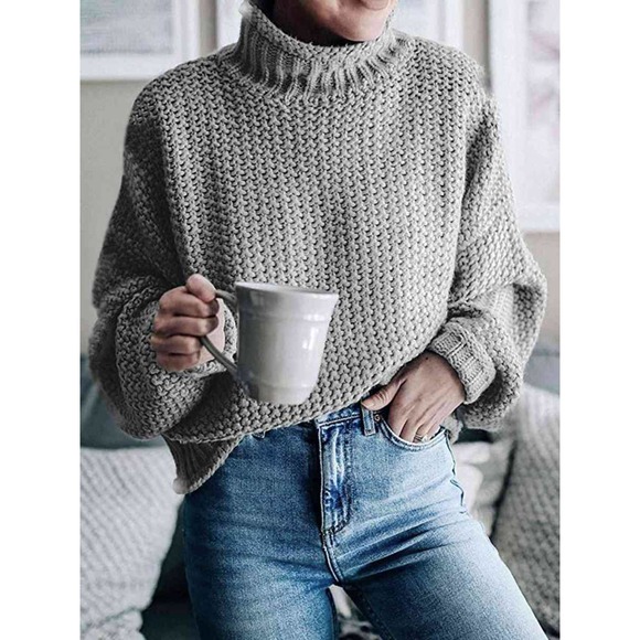 So Lovrie Sweaters - Knit Turtleneck Sweater in Gray